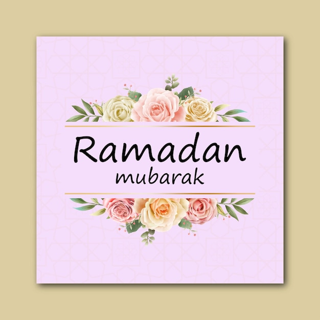 Beautiful Ramadan Greetings Card Design with Floral Decoration
