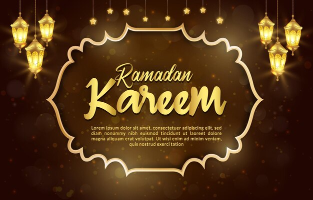 Beautiful ramadan kareem template banner illustration with beautiful golden shiny islamic ornament and abstract gradient brown background design