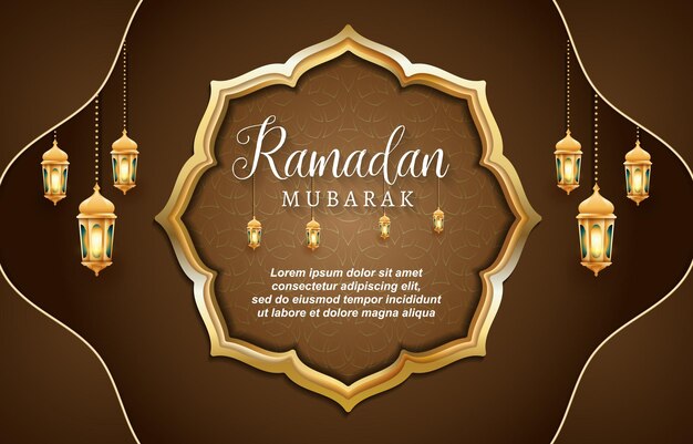 Beautiful ramadan mubarak 2023 with islamic ornament template banner and abstract gradient brown and golden luxury background design