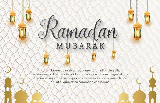 Beautiful ramadan mubarak 2023 with islamic ornament template banner and abstract gradient white and golden luxury background design