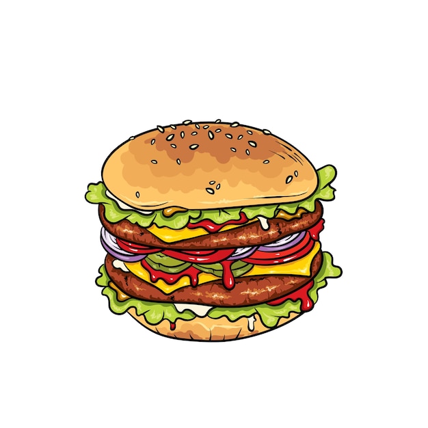 Bellissimo cheeseburger realistico. illustrazione fast food.