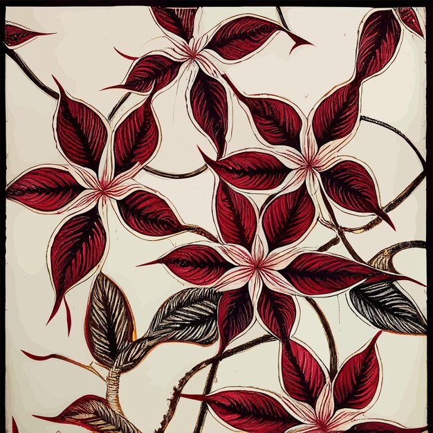 아름 다운 붉은 식물 꽃 디자인 일러스트