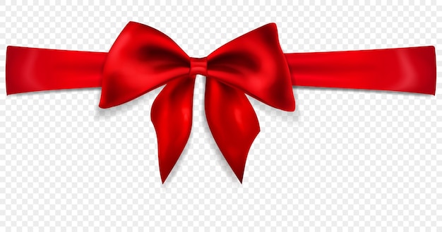 Beautiful red bow with horizontal ribbon with shadow isolated on transparent background Transparency only in vector format