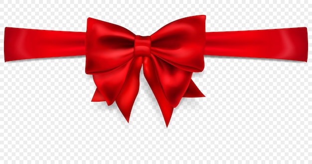 Beautiful red bow with horizontal ribbon with shadow isolated on transparent background transparency only in vector format