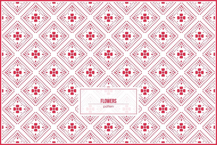 Vector beautiful red flowers pattern inside rhombus
