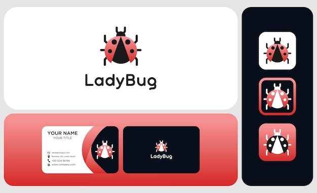 Beautiful red ladybug flight icon simple elements logo and business card template