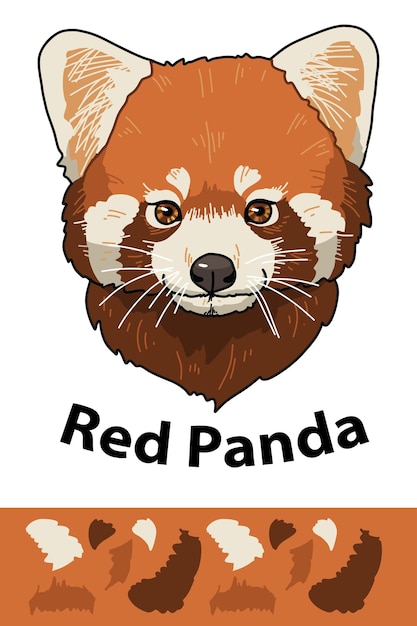 Beautiful red panda head of wild animal living in nature with a print texture of the skin