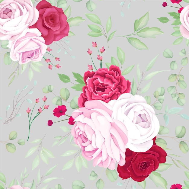 beautiful red and pink floral frame seamless pattern design