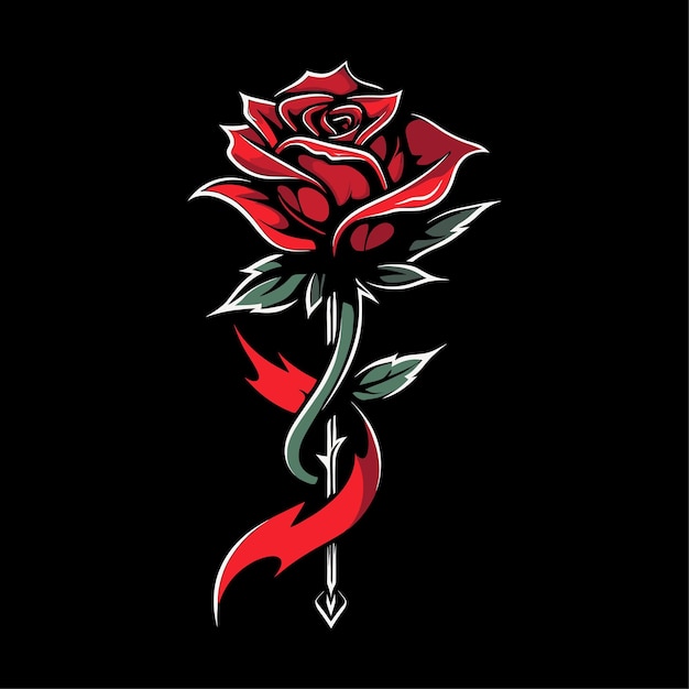 Vector beautiful red rose and ribbon vintage illustration perfect for tshirts and tattoo