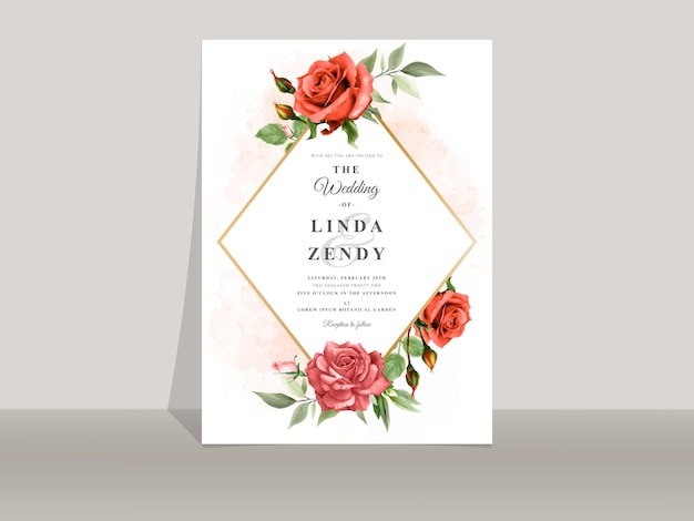 Vector beautiful red rose wedding invitation template