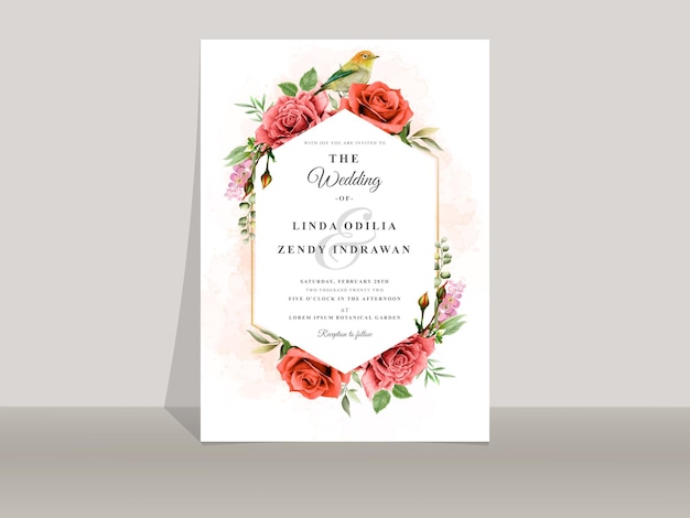 Beautiful red rose wedding invitation template