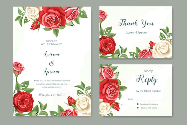 beautiful red roses invitation card template