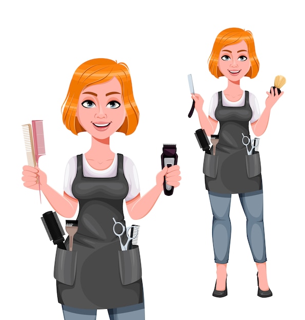 Vector beautiful redhead girl hairdresser