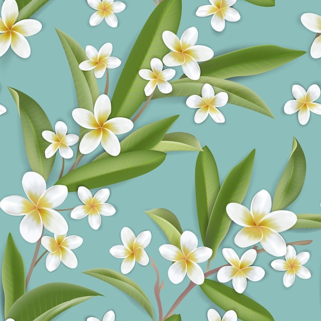 Vector beautiful retro plumeria flowers seamless background, tropical jungle floral pattern in vector illustration design for fashion fabric, prints, textile, wallpaper