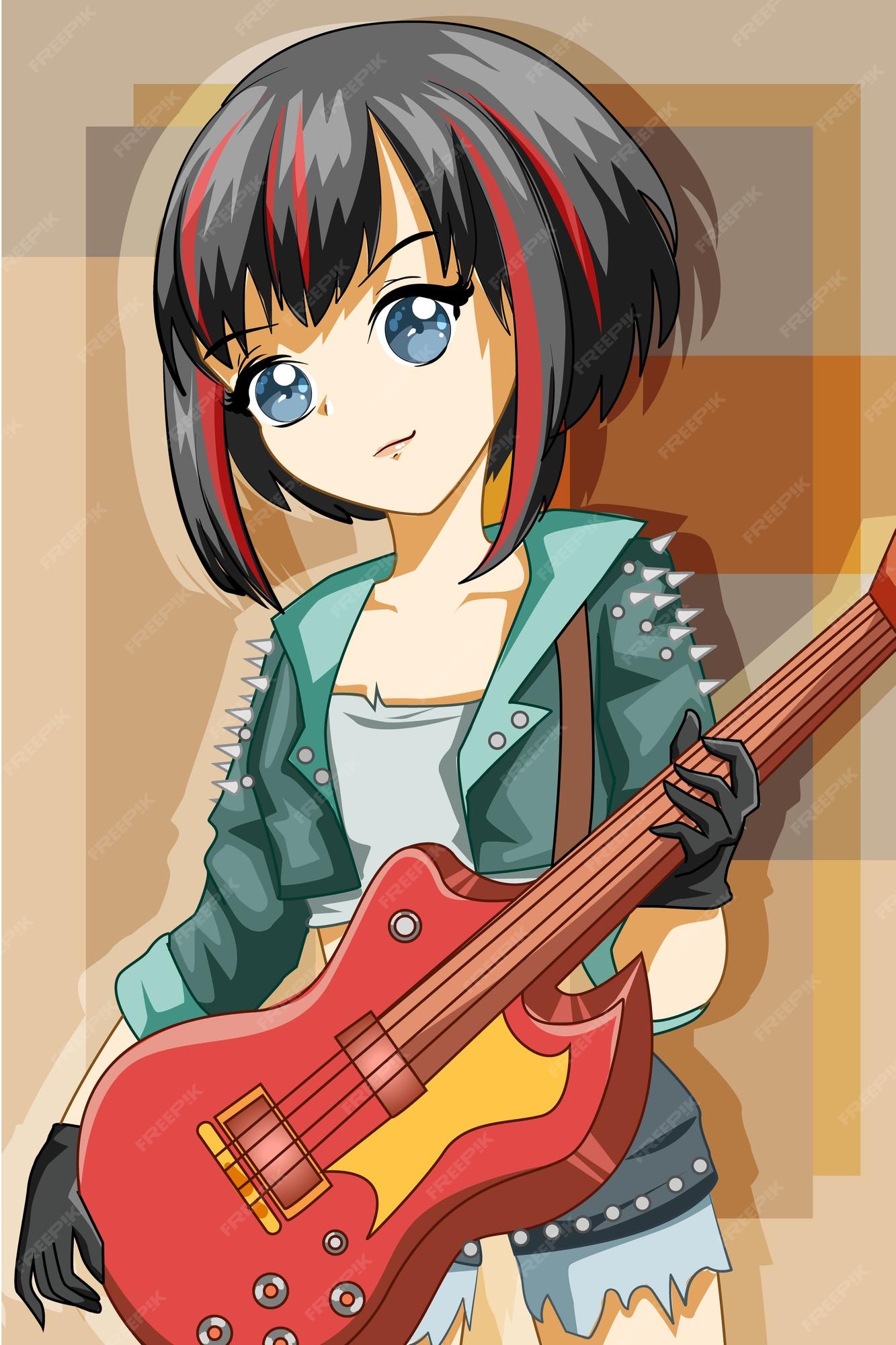 Premium Vector | Beautiful rock girl with bass guitar perform cartoon illustration Premium Vector | Beautiful rock girl with bass guitar perform cartoon illustration