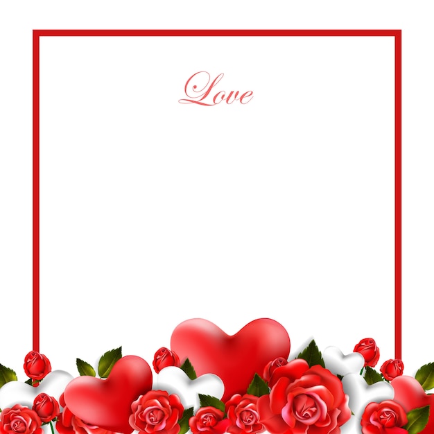 Vector beautiful romantic background with red roses and leaves. floral arrangement.