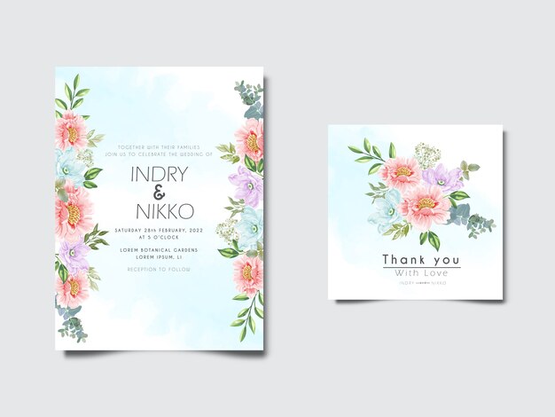 Beautiful and romantic floral wedding invitation card