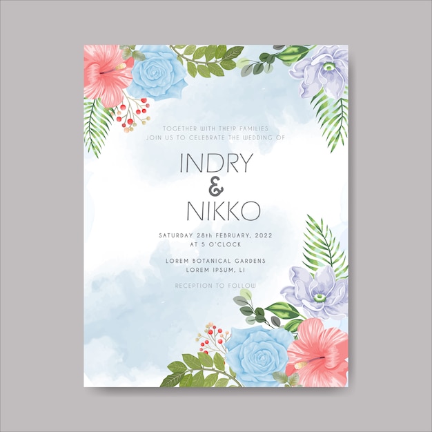 beautiful and romantic floral wedding invitation card
