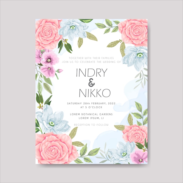 Beautiful and romantic floral wedding invitation card