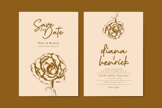 Beautiful Romantic hand drawing Floral wedding invitation card template with beautiful leaves