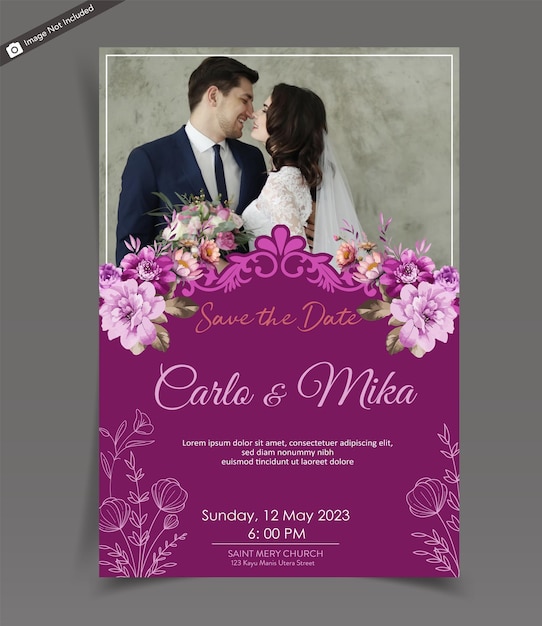 Beautiful romantic pink floral background wedding invitation card design