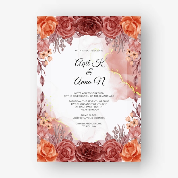 Beautiful rose autumn fall frame background for wedding invitation