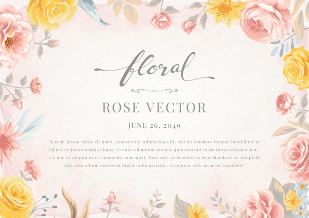 Vector beautiful rose flower and botanical leaf digital painted illustration for love wedding valentines day or arrangement invitation design greeting card.