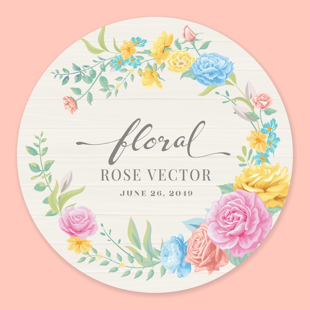 Bella rosa fiore e foglia botanica su legno etichetta cerchio digitale illustrazione dipinta per amore matrimonio san valentino o disposizione invito design biglietto di auguri