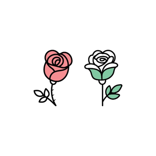 Beautiful rose flower minimal line drawing art vector icon illustration