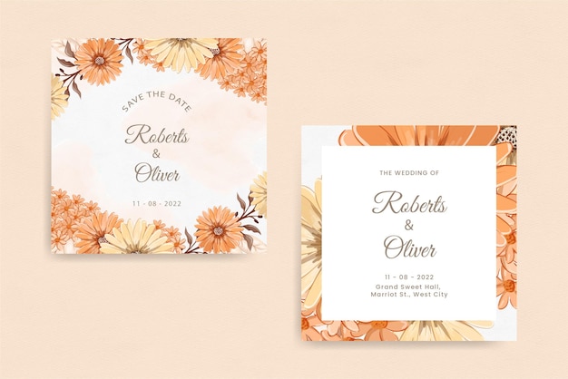 Beautiful rose flower watercolor save the date card