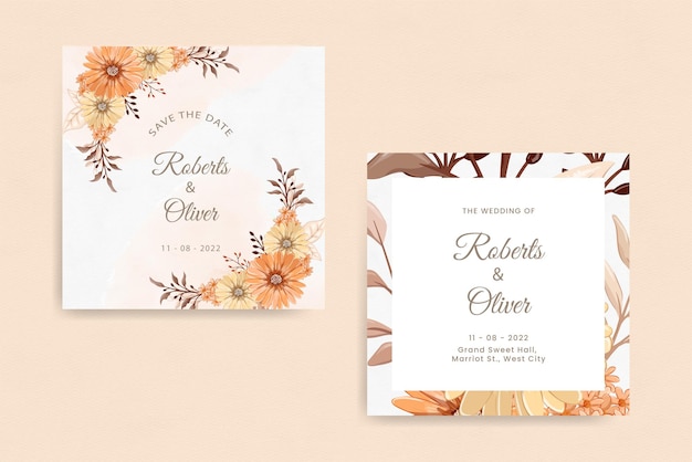 Beautiful rose flower watercolor save the date card