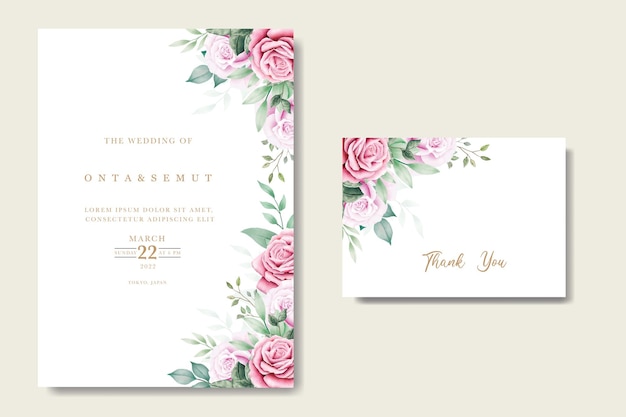 Beautiful rose wedding invitation card template