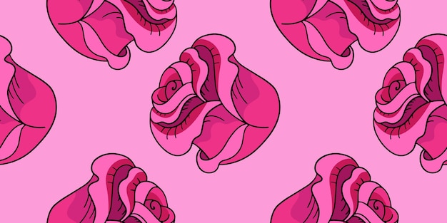 Beautiful rosebud vector seamless pattern in the style of doodles handdrawn