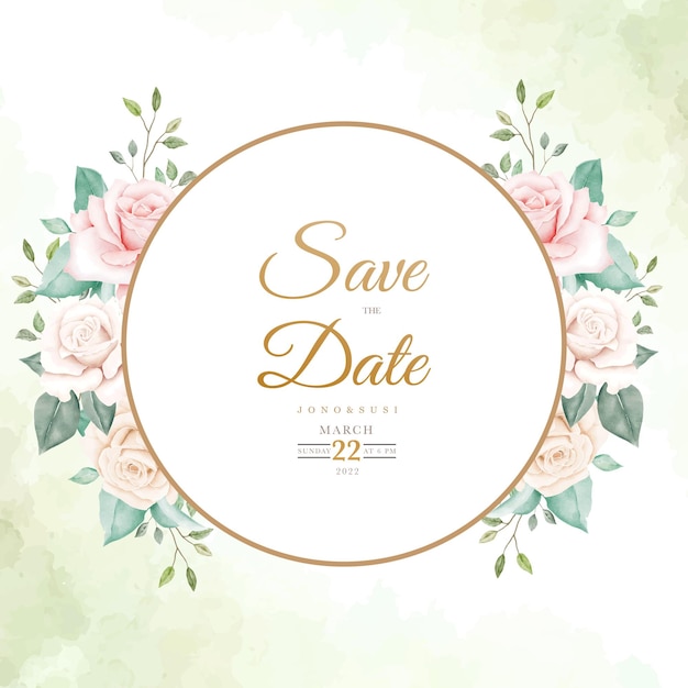 美しいバラと葉の結婚式の招待カード