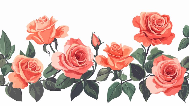 Vector beautiful roses border backgrounds painting blossom vector illustration