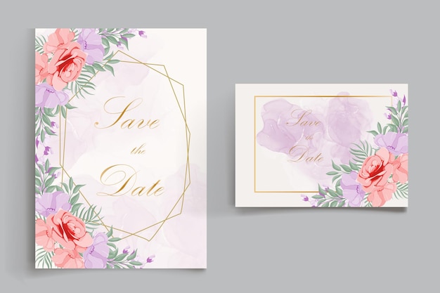 Vector beautiful roses and wildflowers wedding invitation card