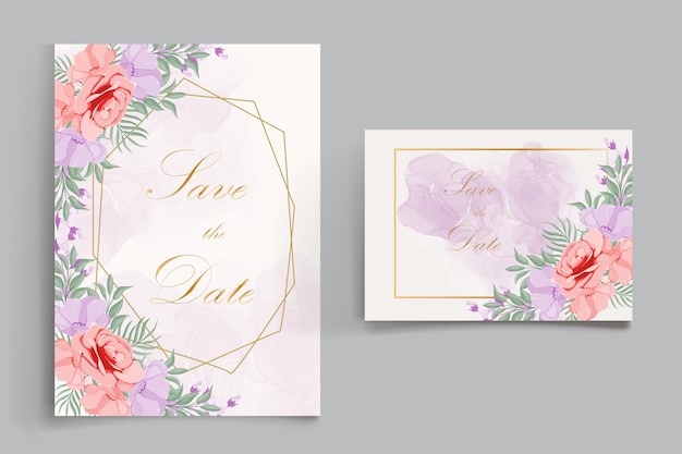 Beautiful roses and wildflowers wedding invitation card