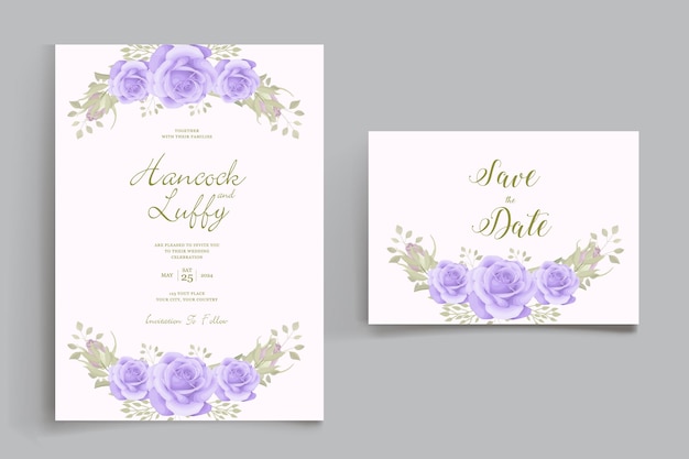 Vector beautiful roses and wildflowers wedding invitation card