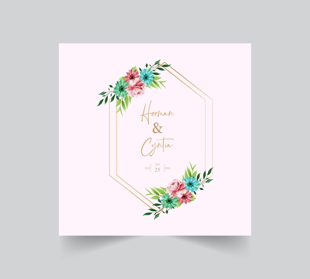 Beautiful roses and wildflowers wedding invitation card