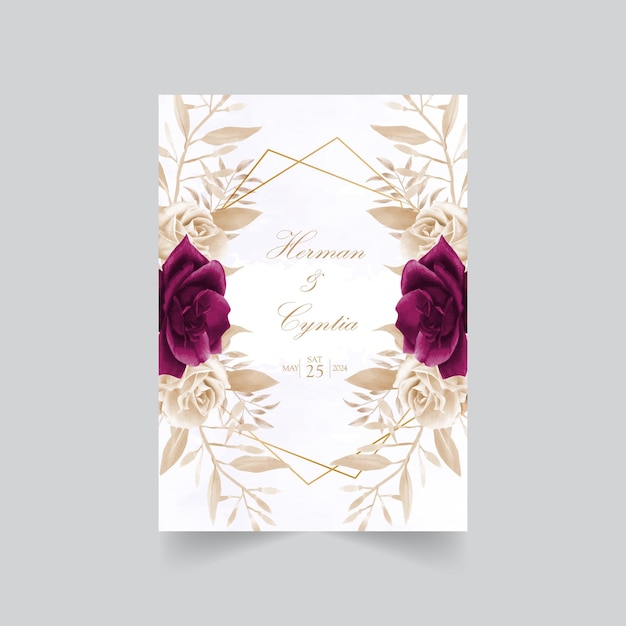 Beautiful roses and wildflowers wedding invitation card