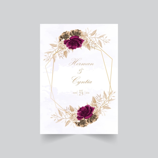 Beautiful roses and wildflowers wedding invitation card