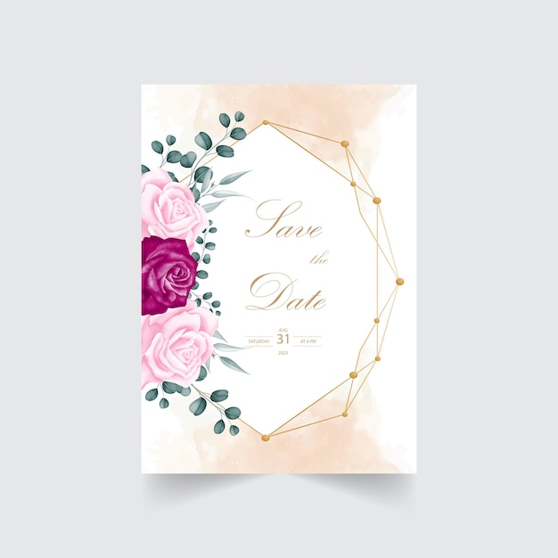 Beautiful roses and wildflowers wedding invitation card