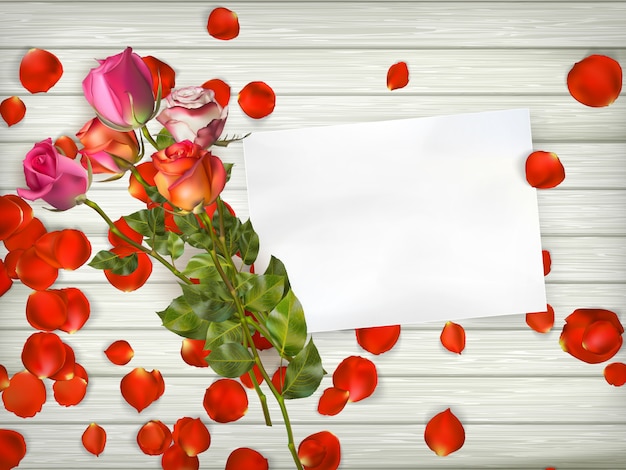 Vector beautiful roses with gift card.