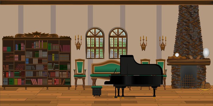 Vector beautiful royal antiquestyle living room interior with piano
