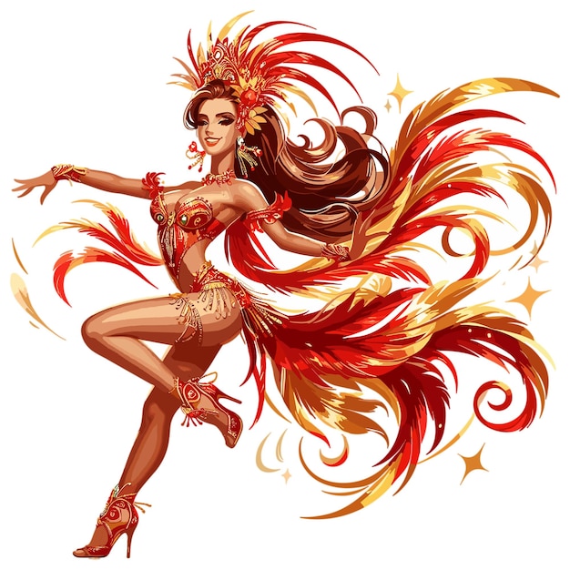 Vector beautiful samba dancer in red and gold costume vector