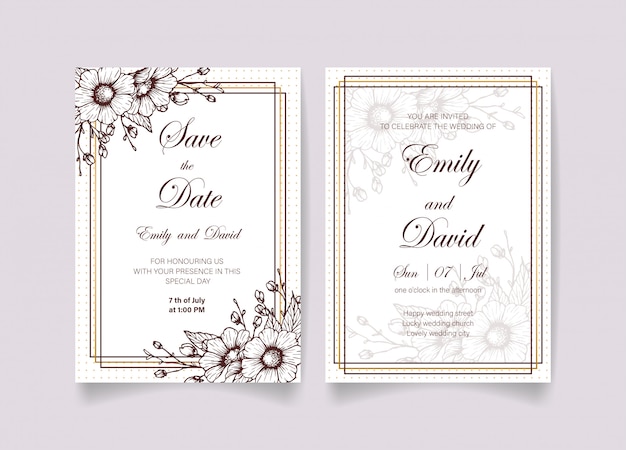 beautiful save the date card and wedding invitation card with flowers, leaves and branches. happy wedding invitation. ideal for wedding ceremony and happy marriage!