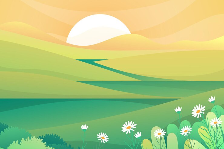 Vector 美麗的自然風景,太陽在早上在山上升起,風景插圖