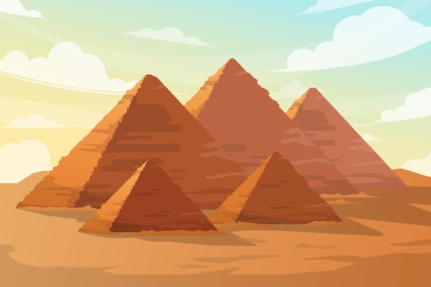 Вектор Красивая сцена знаменитого памятника великой пирамиды в гизе в египте, одной из известных достопримечательностей пустыни, дизайнерской открытки или туристического плаката, векторная иллюстрация .