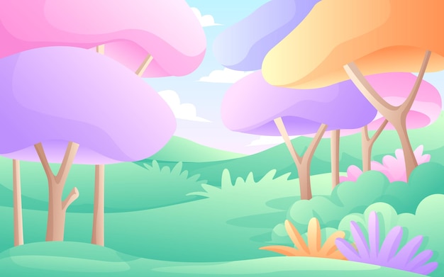 Vector beautiful scenery landscape vector illustration with colorful trees