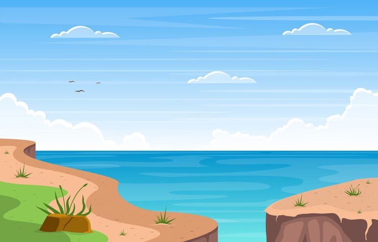 Vector beautiful sea panorama beach coast bay ocean landscape illustration